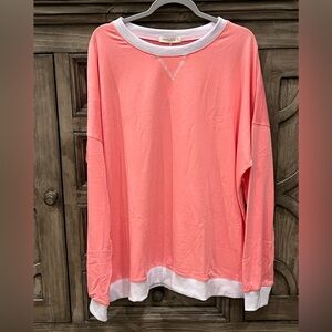 NWT Women’s FANTASLOOK Coral/Pink/White Long Sleeve Lightweight Sweatshirt (XXL)